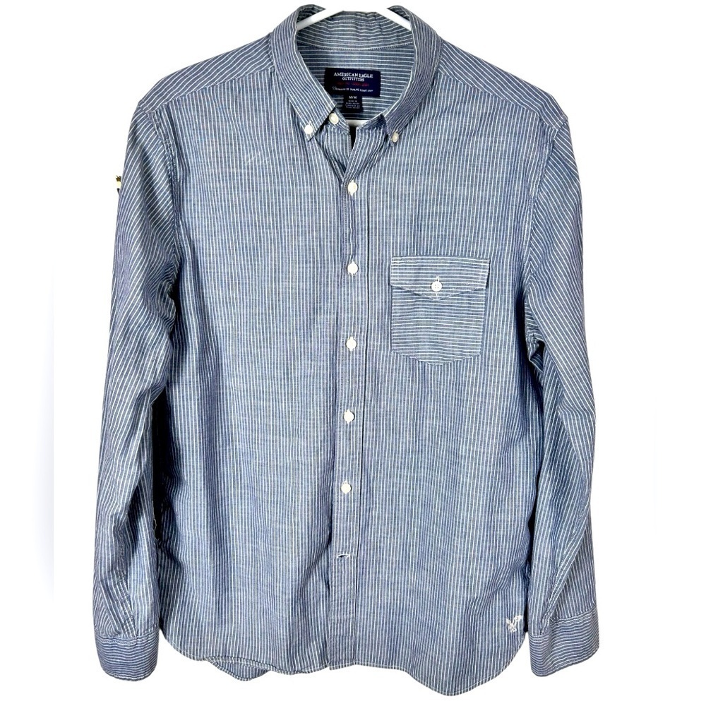 American Eagle striped button-down shirt, M, Prep Fit cotton Classic Preppy - Picture 1 of 7